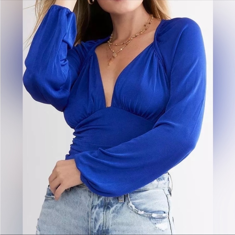 NWT Free People In Your Arms Blue Indigo Bodysuit, Large